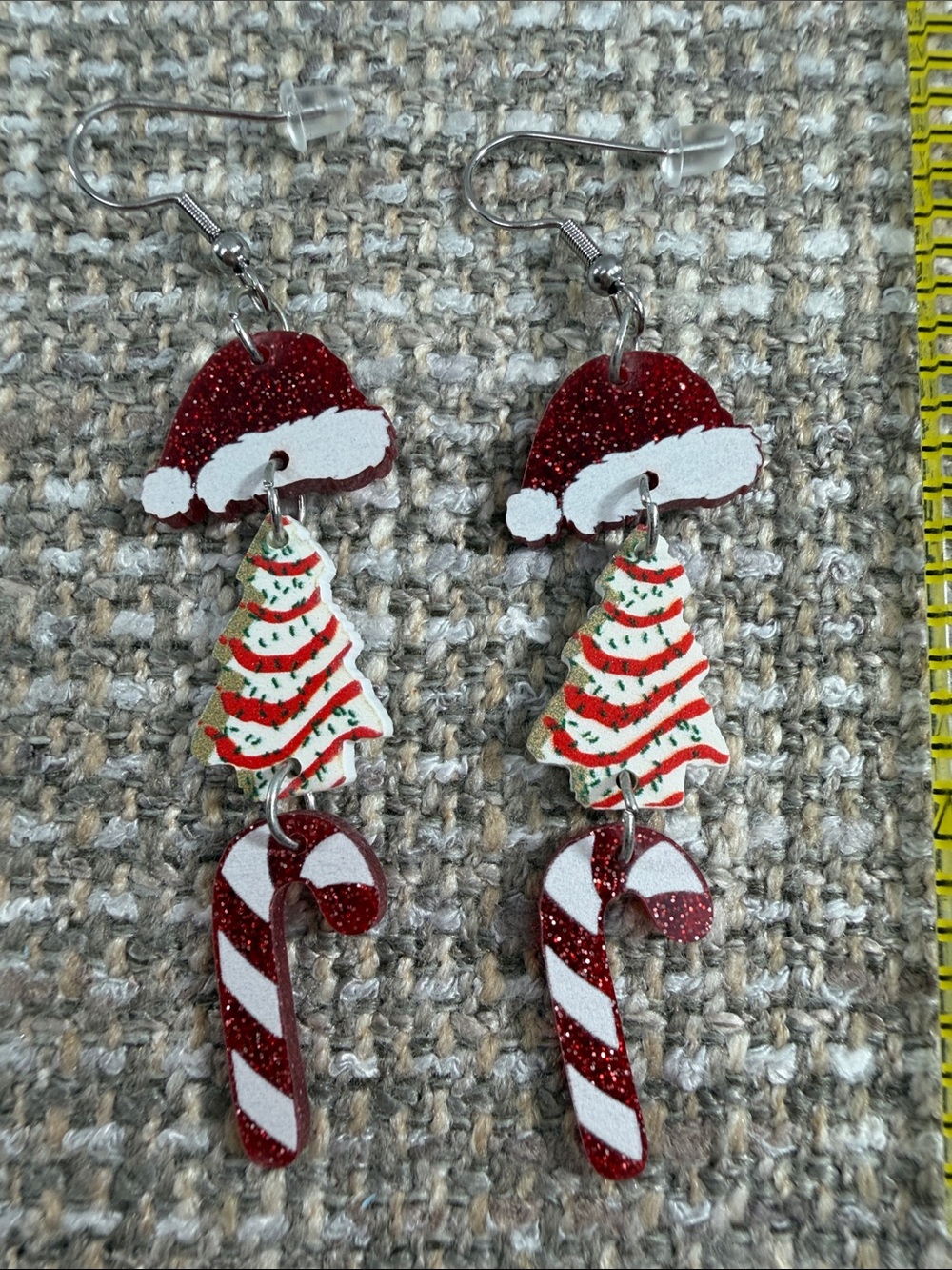 Festive Santa Hat, Tree & Candy Cane Dangle Earrings - Red & White